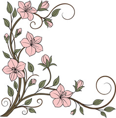 Obraz premium “Romantic Pink Flower Vine Border – Botanical Frame Illustration”