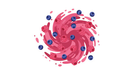 Modern Vector Pattern with Berry and Swirl Elements in Pink and Blue Shades