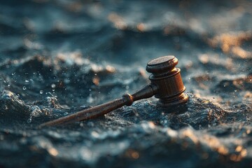 Judge's gavel adrift in turbulent water