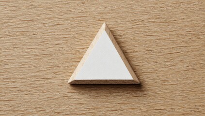 Wooden triangle shape, white face, light beige wood background