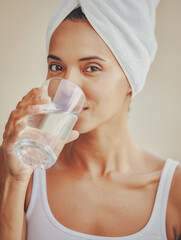 Woman with towel drinking water, wellness and hydration concept, Ai generated