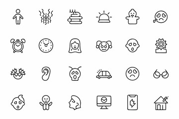 Fototapeta premium A thoughtful vector pack portraying burnout and imbalance, featuring clean minimalism for editorial and brand content on wellness and work-life boundaries.