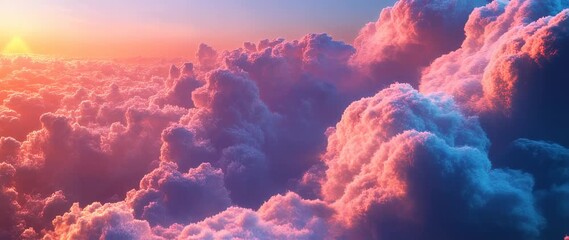A beautiful aerial view of pink and blue clouds at sunset, creating a dreamy and ethereal atmosphere - Powered by Adobe