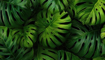 Lush tropical monstera leaves