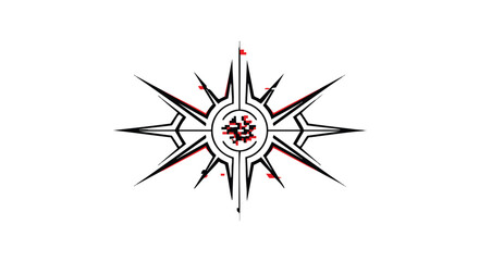 Fototapeta premium Modern Vector Compass Rose Illustration with Sharp Spikes in Monochrome Black White and Red Accents