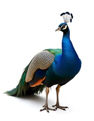Obraz premium Standing peacock with vibrant blue plumage