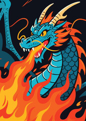 Dragon Fire Illustrator Artwork Design Template Poster