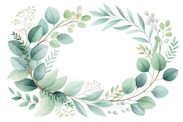 Elegant watercolor eucalyptus and greenery wreath on black background