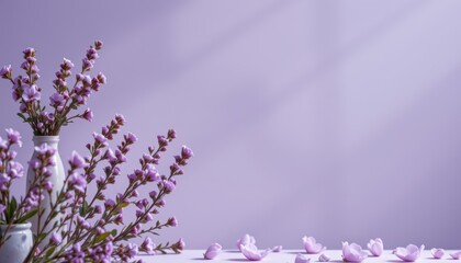 Serene Still Life with Pink Flowers on a Soft Purple Background