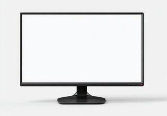 A 32-inch wide computer monitor with a blank white screen, front view, placed on a white background in a flat lay arrangement.