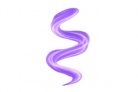 Purple luminescent light trail spiraling against transparent backdrop, generating energetic visual movement