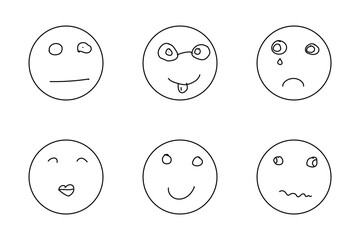 A smiley faces icon set in minimalist style with editable stroke. Emoji collection, emotional icons, face expressions, chat symbols, reaction elements, simple line style, outline emoticons.