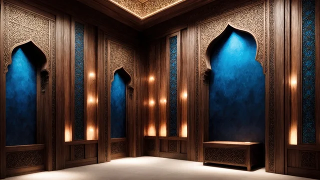 Cultural Interior Design with Rich Geometry and Blue Tones