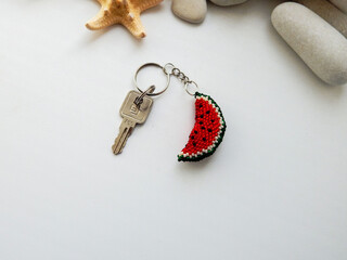 Fruit key chain and sea pebble