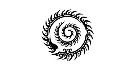 Vector Tribal Spiral Pattern in Black Abstract Geometric Style for Decorative Art