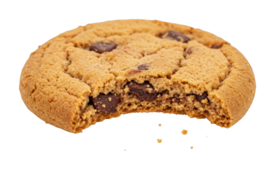 Chocolate chip cookie with bite taken. Cut out PNG