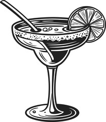 A festive cherry martini cocktail in a glass with a lemon and olive is a perfect celebration illustration