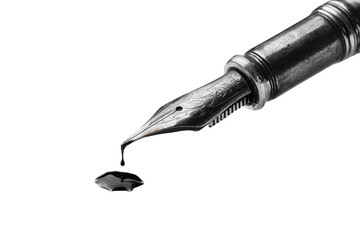 Close-up of a fountain pen nib with ink dripping