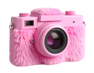 pink camera on white background