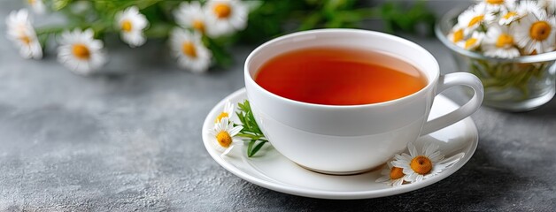 Warm chamomile tea served alongside fresh flowers and cinnamon sticks, creating a cozy atmosphere for relaxation