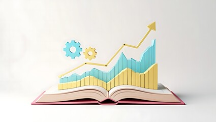 Open book with rising graph and gears chart