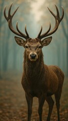 Obraz premium Majestic stag in misty forest