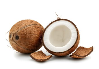 Whole and halved coconut with water droplets whole coconut