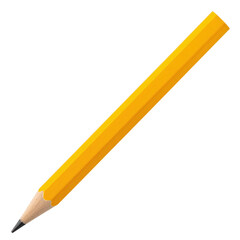 A bright yellow pencil with a sharpened tip, showcasing a smooth surface and hexagonal shape.