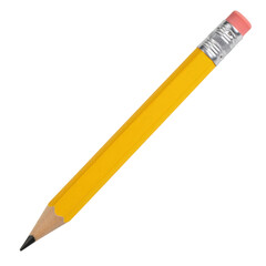 A yellow pencil with a sharpened tip and an eraser at the end.