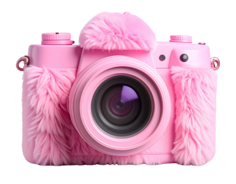 pink camera on white background