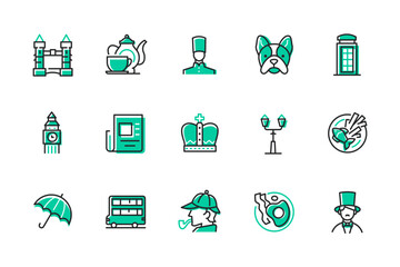 Travel to the UK - set of line design style icons