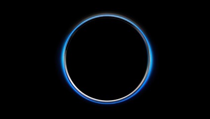 Circular frame with glowing blue outline on black background.  A luminous blue ring encircles a solid black circle.  The ring has a soft, diffused light effect