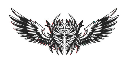 Obraz premium Vector Tribal Owl Mask Illustration in Modern Black White Style for Tattoo Design and Apparel