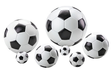 Obraz premium Different sizes of soccer balls arranged on a white background for various ages and skill levels in sports activities