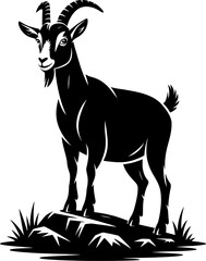 Naklejka premium Goat on Rocky Patch Silhouette