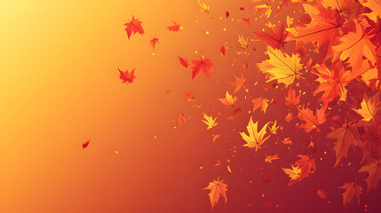 Fototapeta premium Autumn Leaves Falling with Orange Background.