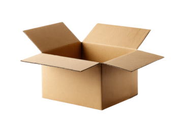 Open cardboard box on a plain background suitable for storage or shipping purposes