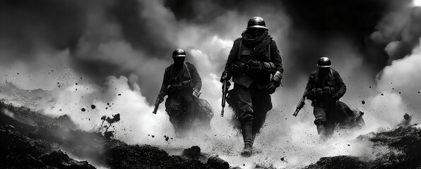 A Squad Of Soldiers Going To The Battlefield. Illustration On The Theme Of Wars And Battles, Comics And Fear.