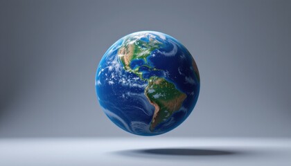 Floating earth model digital creation rendered image futuristic environment aerial view conceptual design