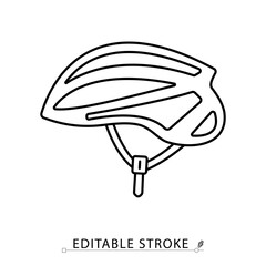 Bike helmet icon in outline style with editable stroke. Lightweight cycling helmet for safety and protection during biking, racing, or mountain riding. Vector illustration.