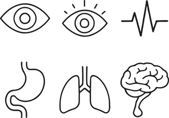 Medical and health icon set designed for educational, scientific, and wellness themes with clean modern visuals
