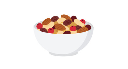 Minimalist Vector Illustration of Mixed Nut and Berry Bowl in Organic Style with Natural Colors