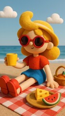 Obraz premium Playful beach picnic illustration