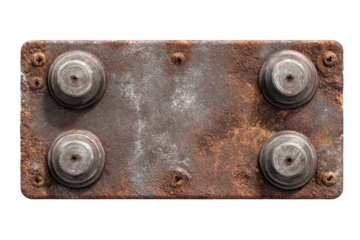 Rusted metal plate with four circular components