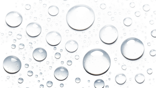 Macro view of water droplets reflecting light on a dark textured surface