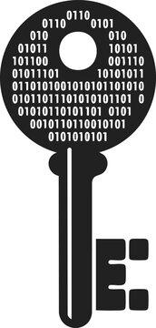 Data encryption key, binary code, digital security tool, cybersecurity emblem, encryption symbol, information protection icon