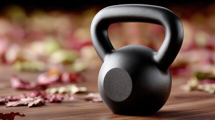 Kettlebell among vibrant red autumn leaves in a serene outdoor setting highlighting fall fitness activities and nature's beauty