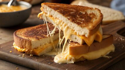 Hot Grilled Cheese Sandwich with Melting Layers &ndash; Close-Up Food Photo