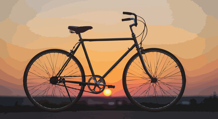 Fototapeta premium Minimalist Vector Bicycle Illustration with Sunset Background in Warm Gradient Colors