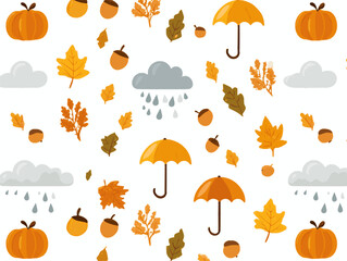 Naklejka premium Cozy Autumn Rainy Day Icons – Flat Vector